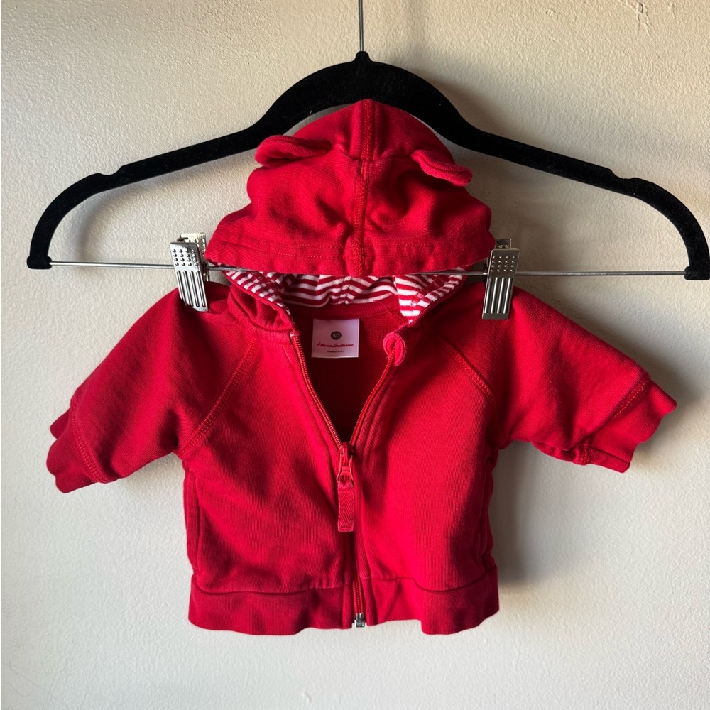 Hanna Andersson Red Baby Zip Hoodie with Bear Ears Size 50 (0-3 Months)